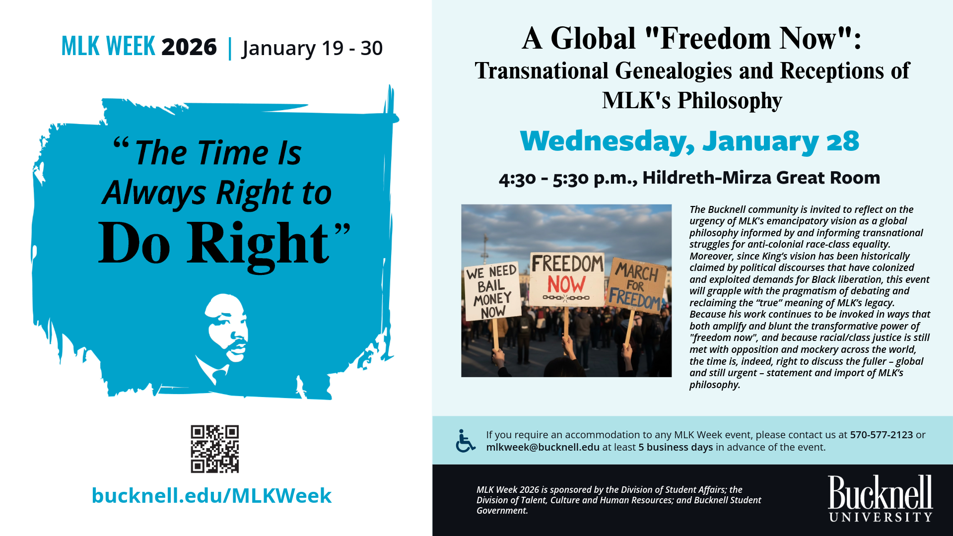 poster with image of protesters sitting at a lunch counter and information about events on January 20, January 24 and January 31.