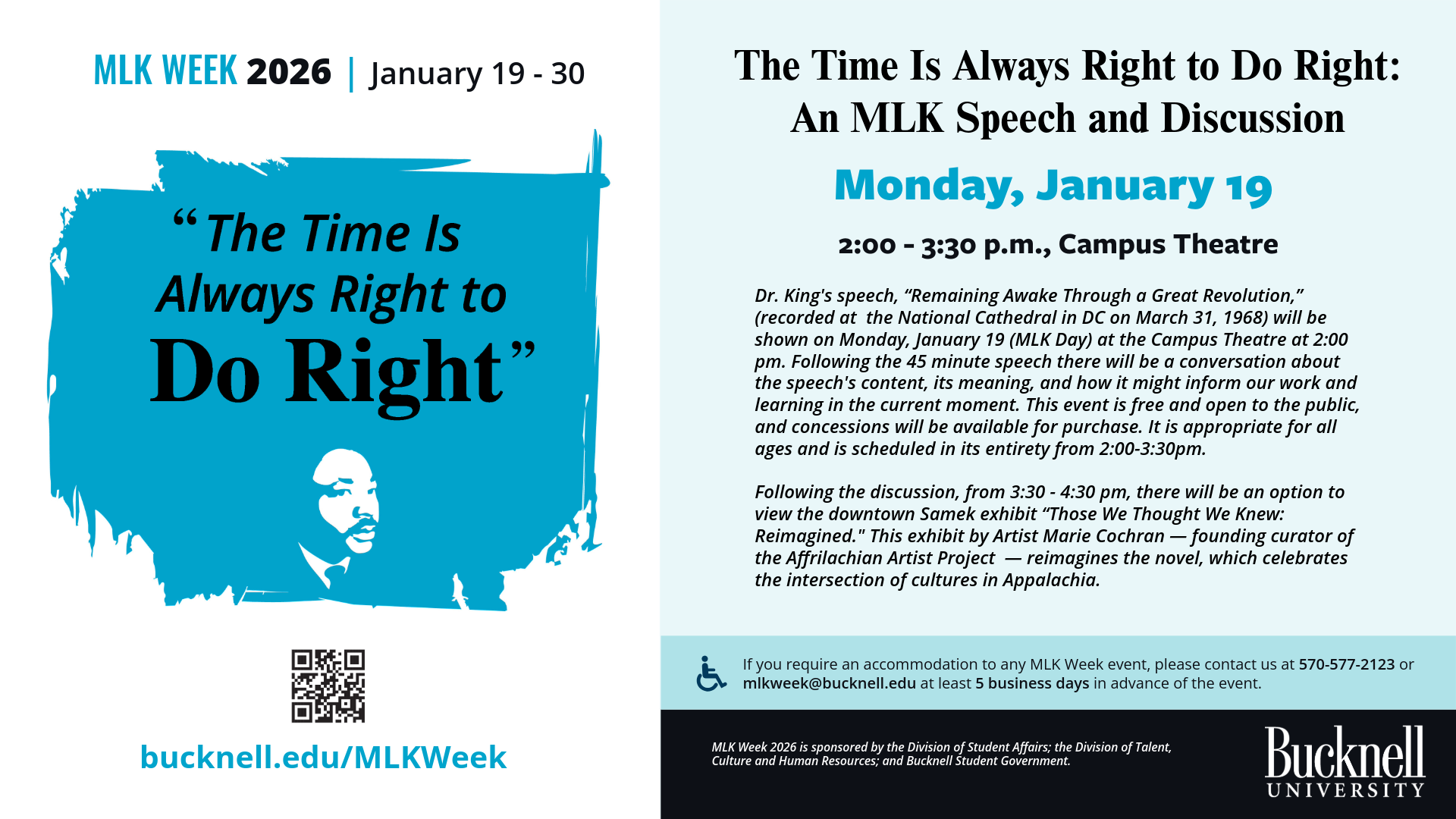 poster with image of protesters sitting at a lunch counter and information about events on January 20, January 24 and January 31.