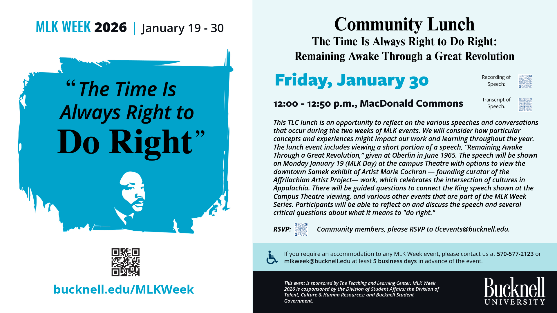 poster with image of protesters sitting at a lunch counter and information about events on January 20, January 24 and January 31.